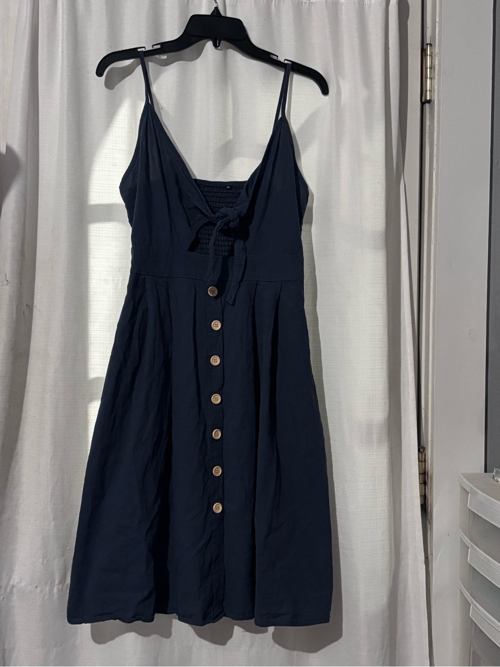 Navy Blue Tie Front Button Sundress Size Medium
